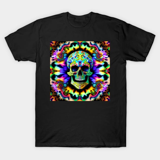 Skull Tie Dye Psychedelic Trippy Rainbow Purple Neon T-Shirt by Anticulture